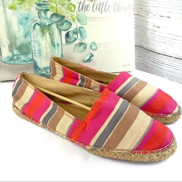 Splendid Striped Canvas Espadrille Slip On Loafers Pink Multi 10 - Picture 1 of 9